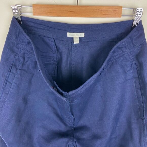 Eileen Fisher Organic Linen Straight Leg Ankle Pant - Navy - Picture 7 of 7
